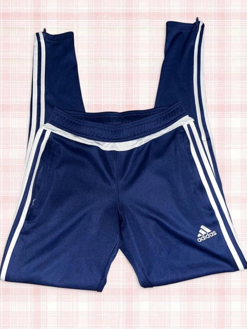 Adidas Women’s Trio 15 Navy Blue Athletic Pants with White Stripes